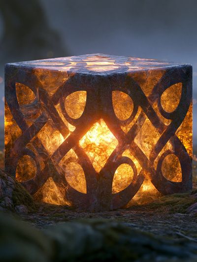 Glowing Rune Cube Illustration Poster.