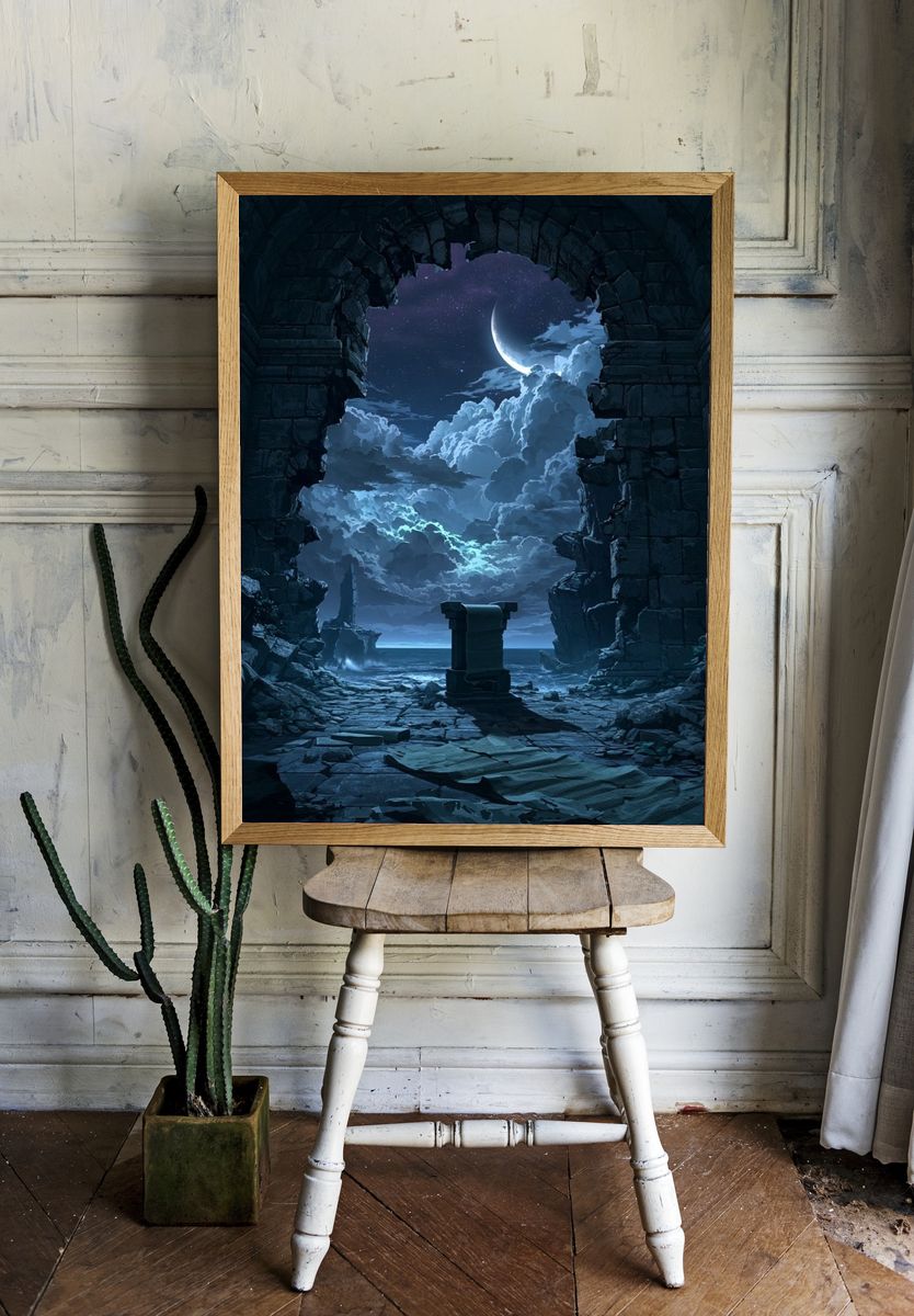 Moonlit Ruins Fantasy Print. — room view 1