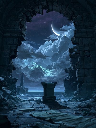 Moonlit Ruins Fantasy Print.
