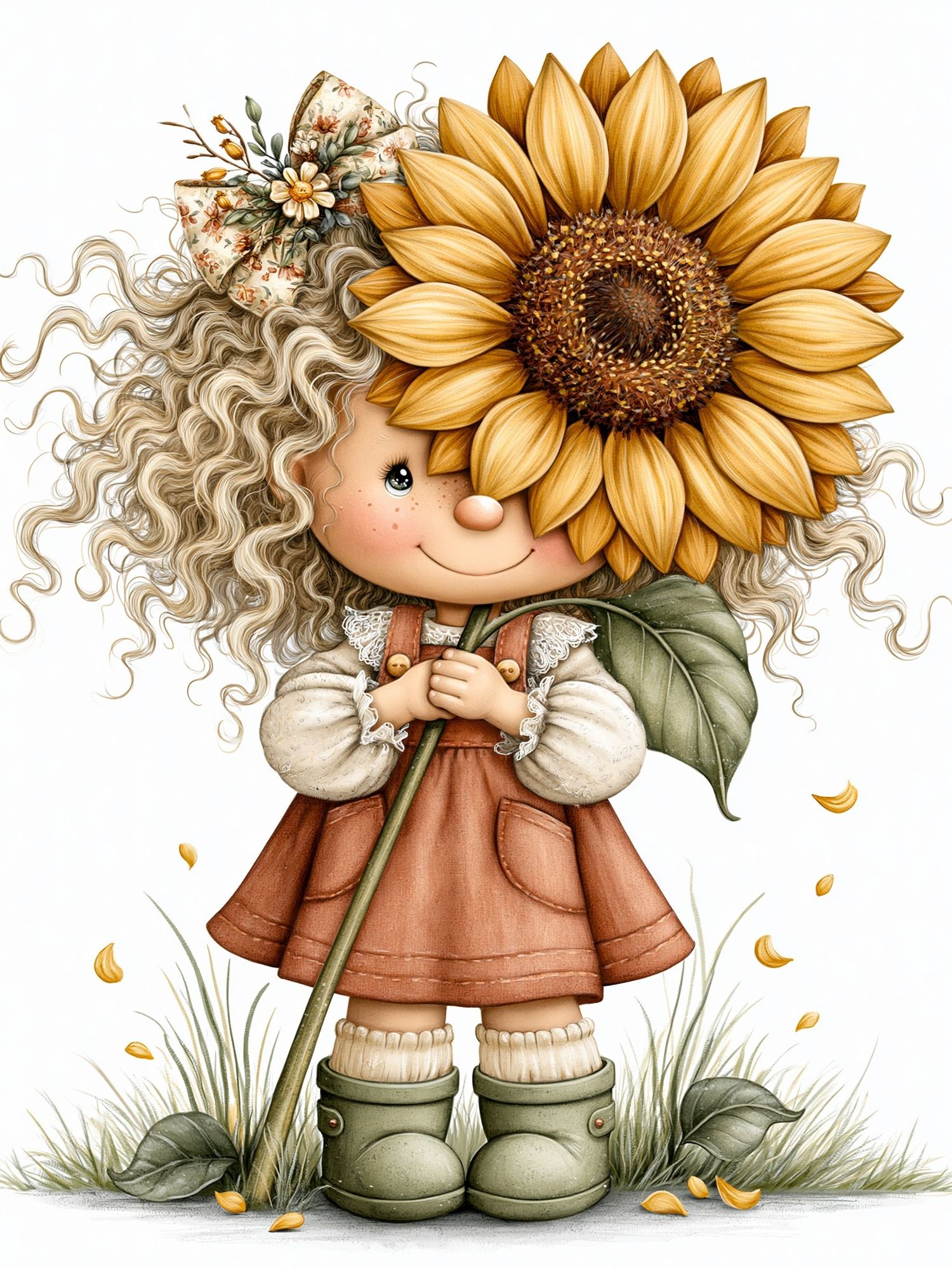 Sunflower Girl Illustration Poster. poster detail