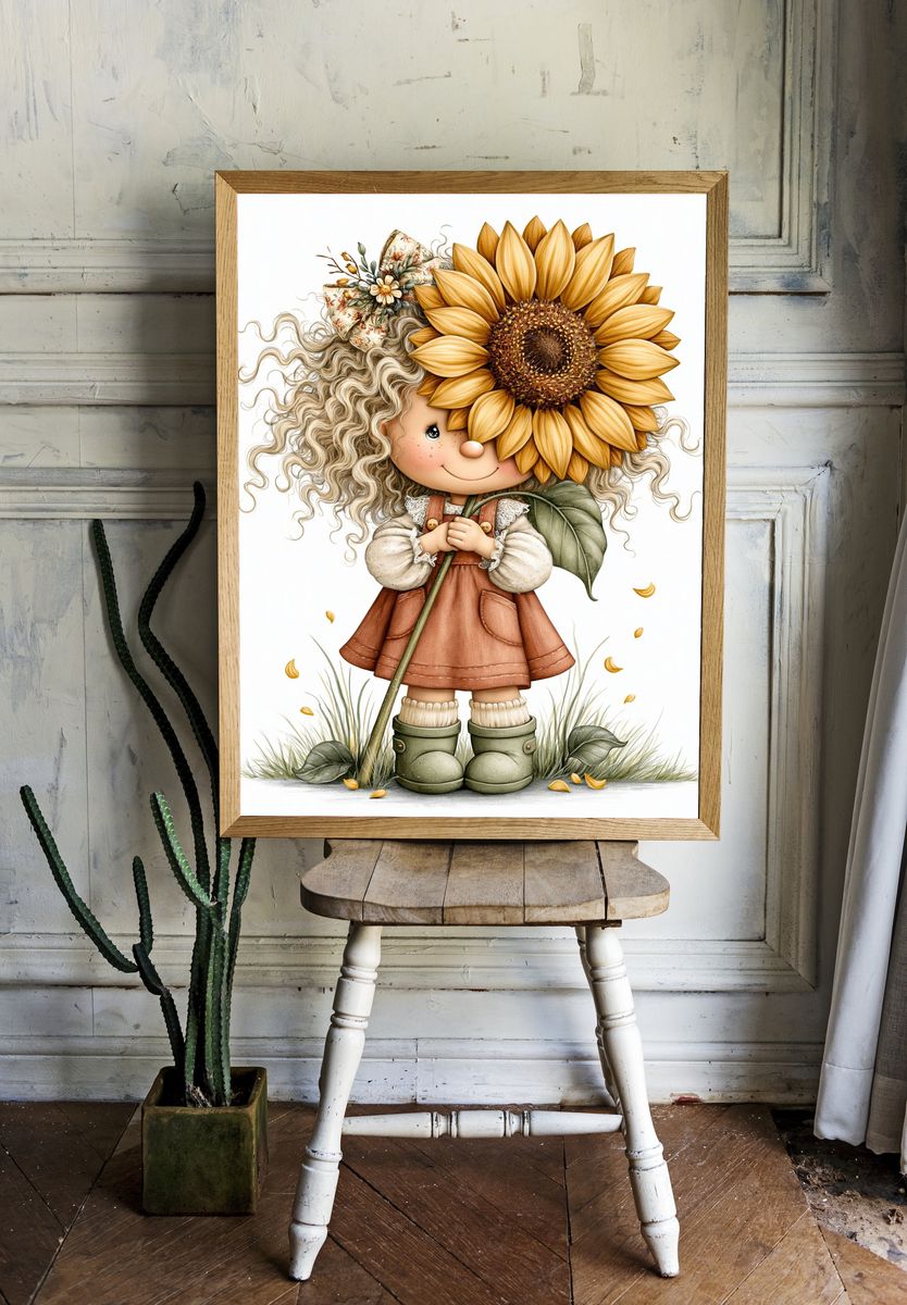 Sunflower Girl Illustration Poster. — room view 1