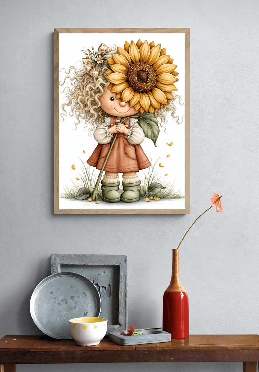Sunflower Girl Illustration Poster. — room view 3