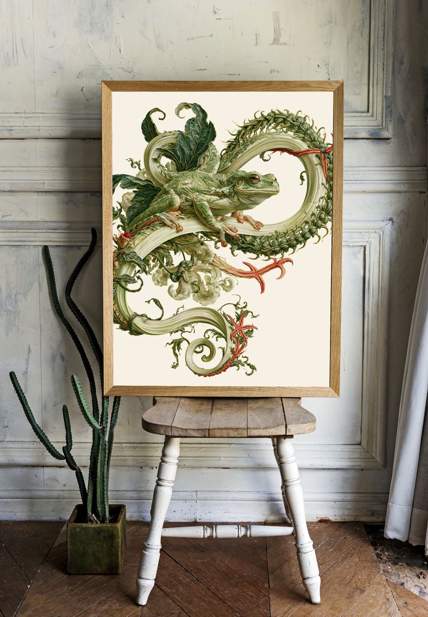 Botanical Frog Illustration Poster. — room view 1