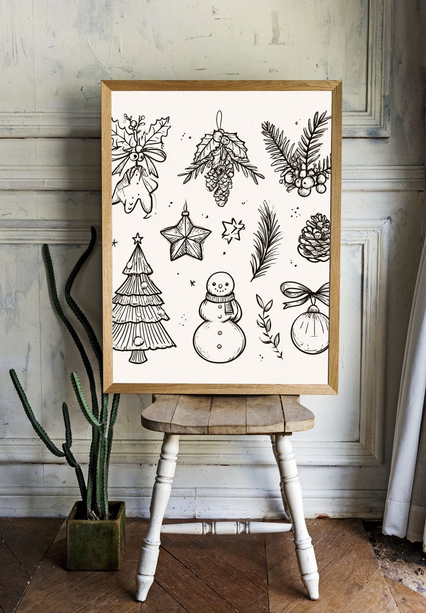Christmas Ornaments Sketch Poster. room preview
