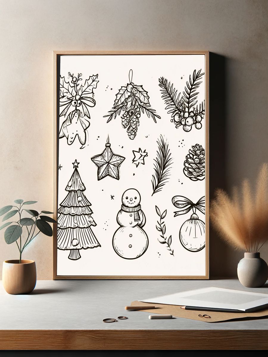 Christmas Ornaments Sketch Poster. — room view 2