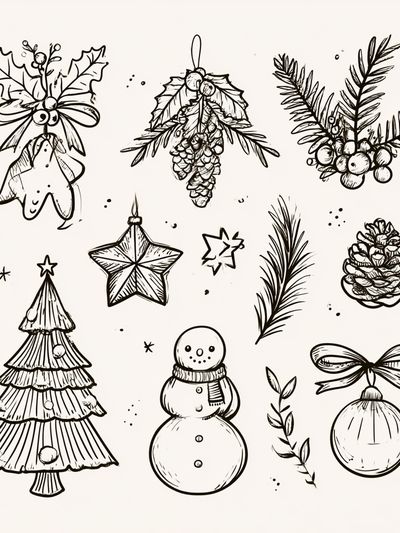 Christmas Ornaments Sketch Poster.
