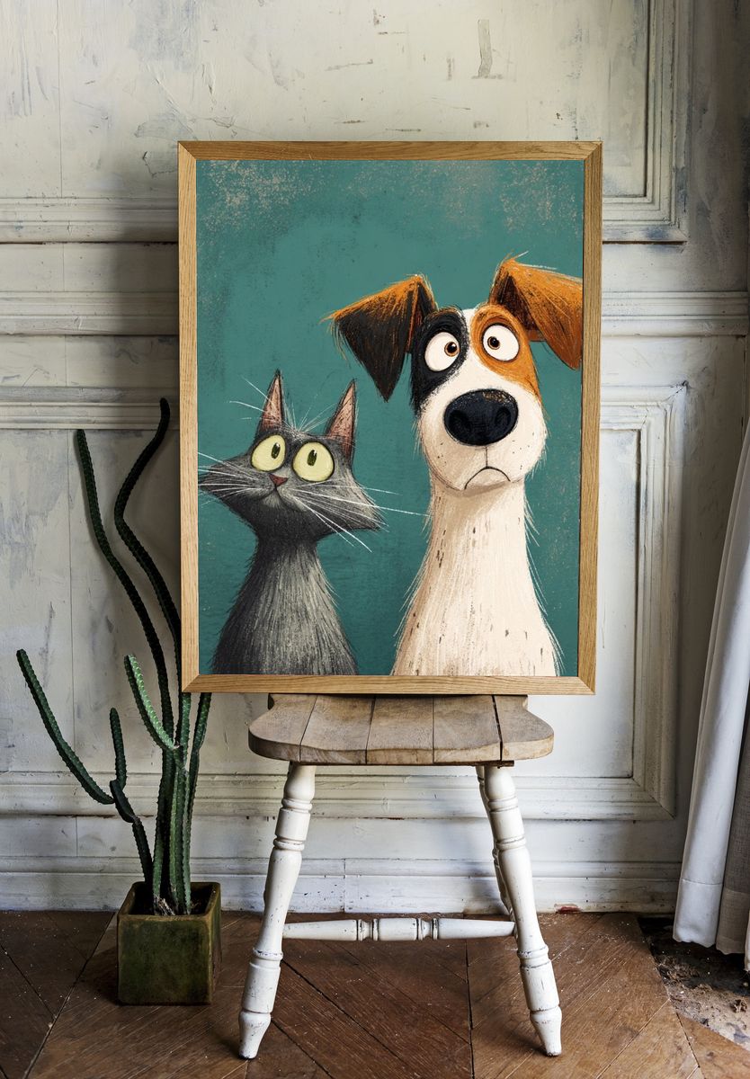 Cat and Dog Illustration Poster. room preview