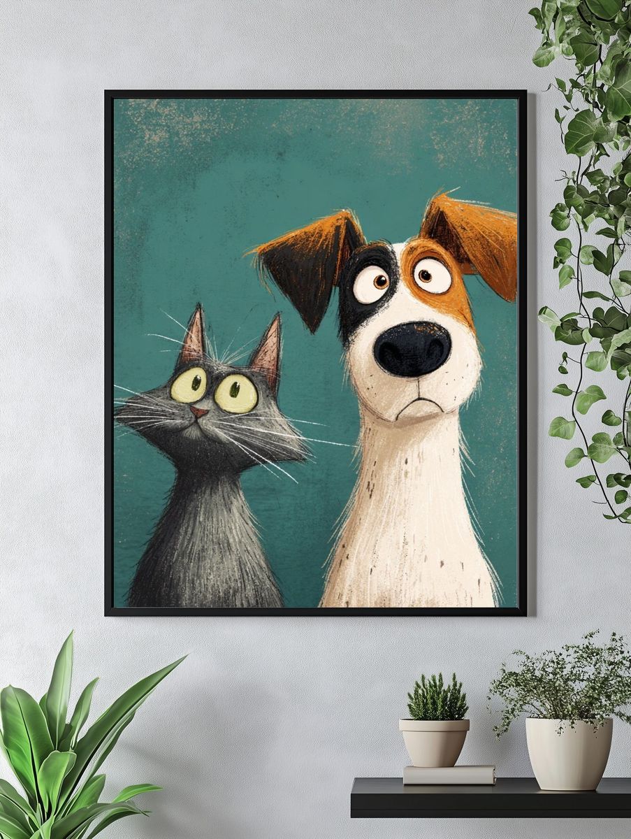 Cat and Dog Illustration Poster. — room view 4
