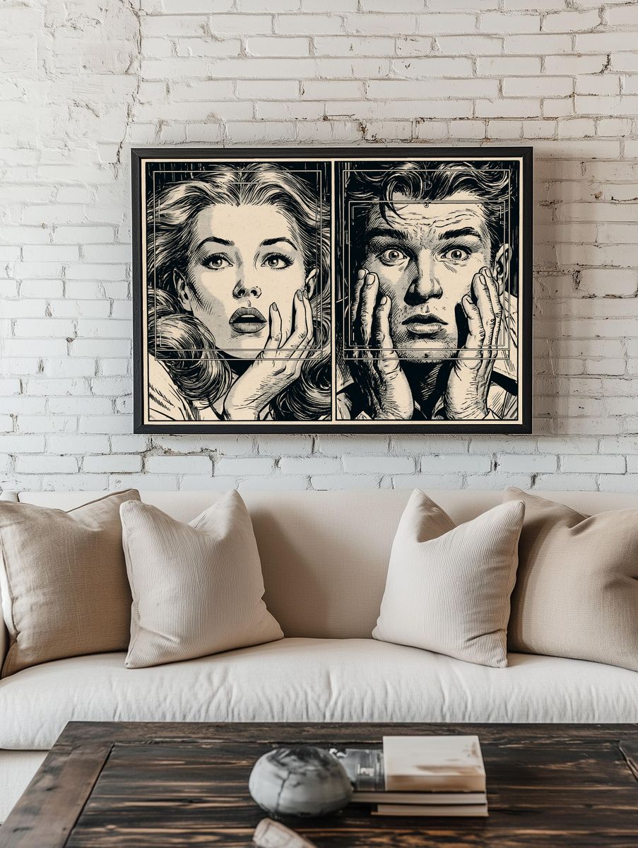 Surprised Faces Ink Illustration Poster. room preview
