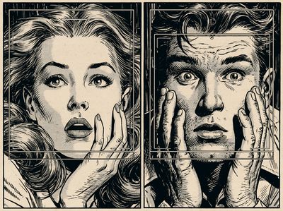 Surprised Faces Ink Illustration Poster. poster