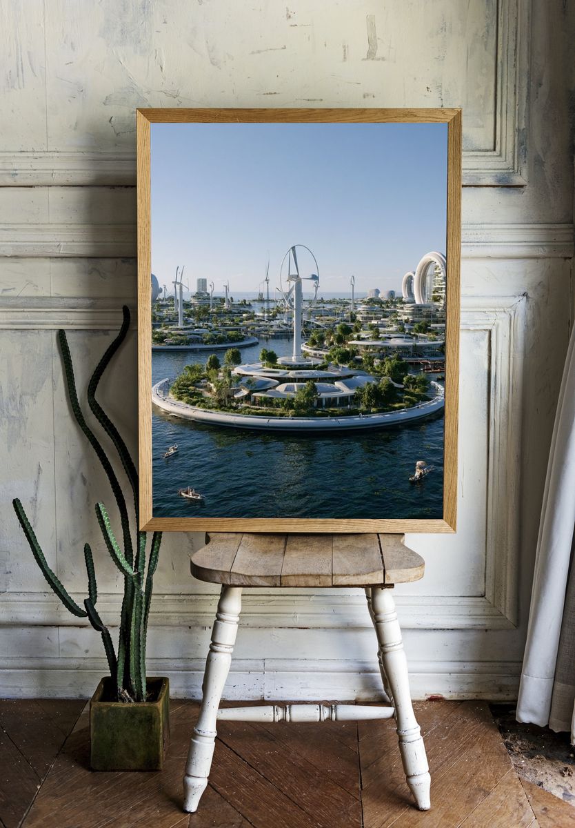 Futuristic Floating City Poster. room preview