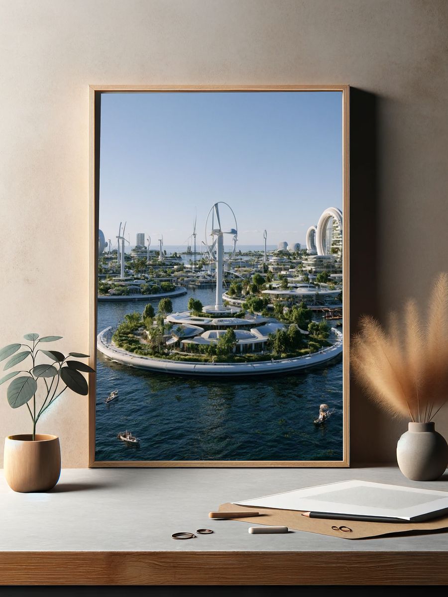 Futuristic Floating City Poster. — room view 2