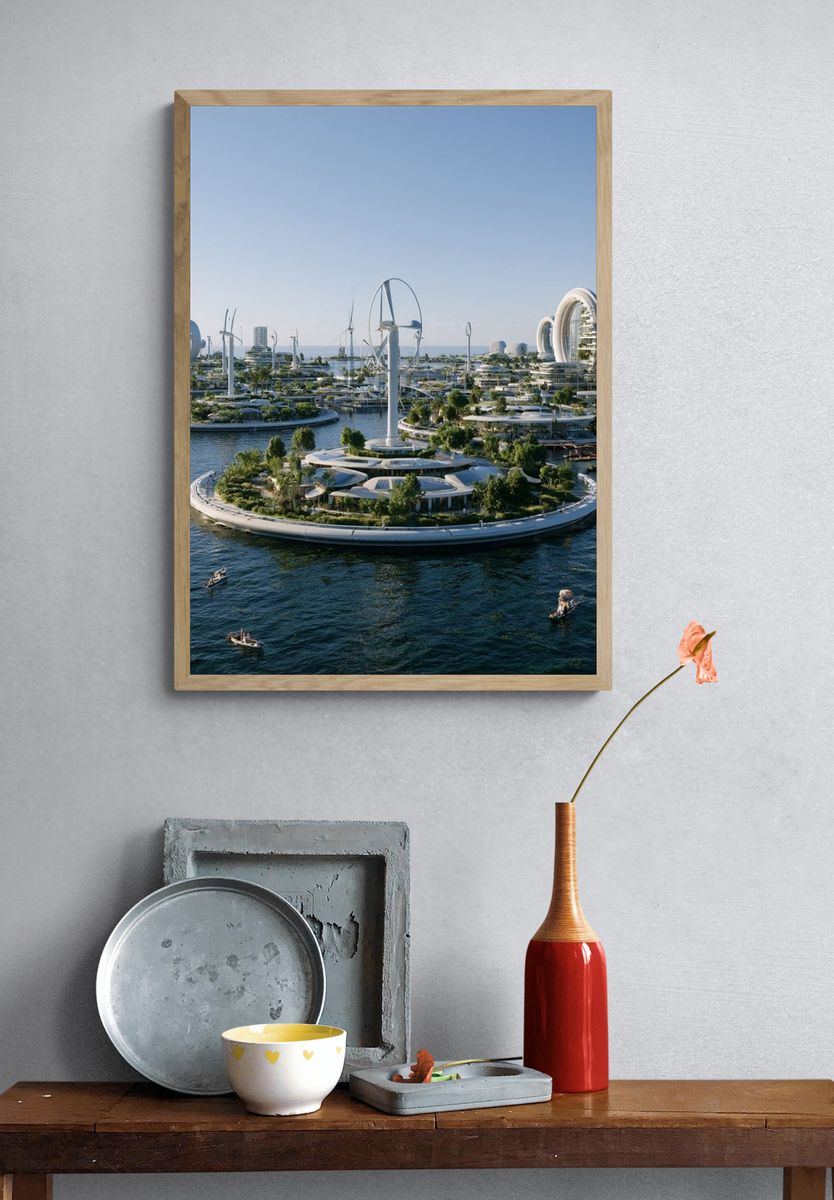 Futuristic Floating City Poster. — room view 3