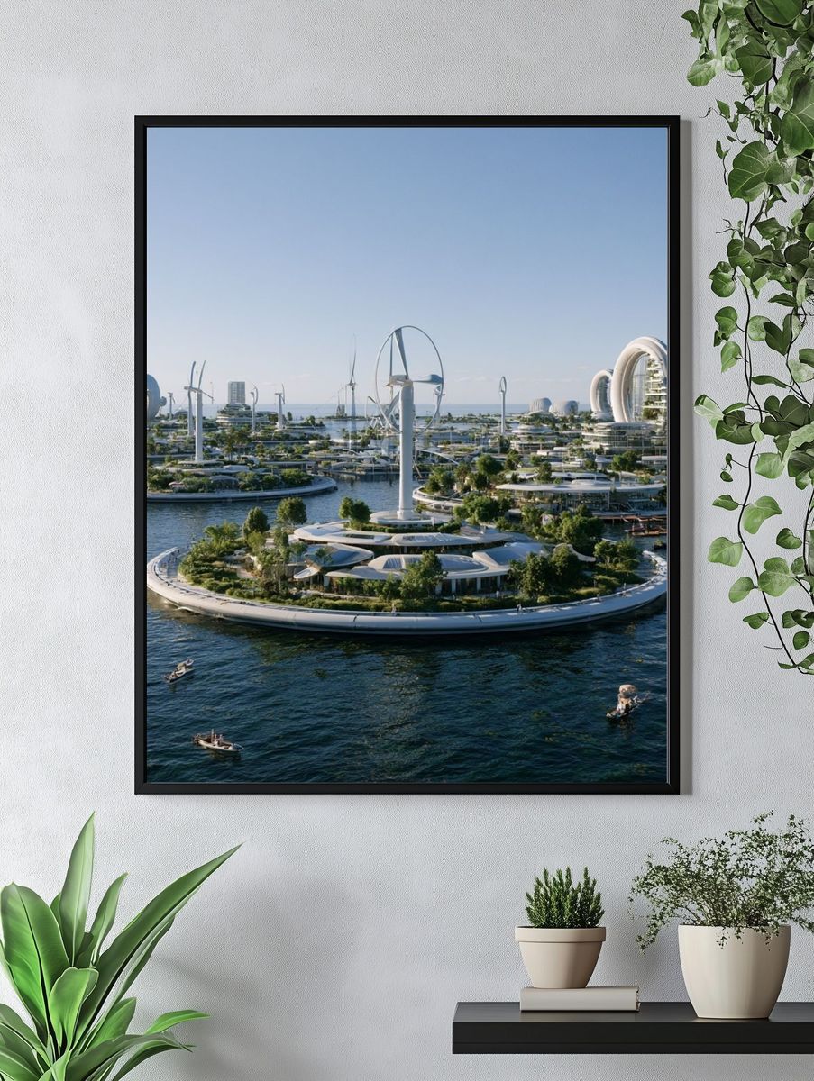 Futuristic Floating City Poster. — room view 4