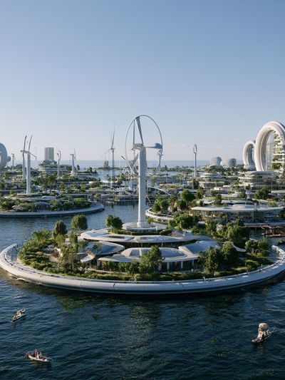 Futuristic Floating City Poster. poster