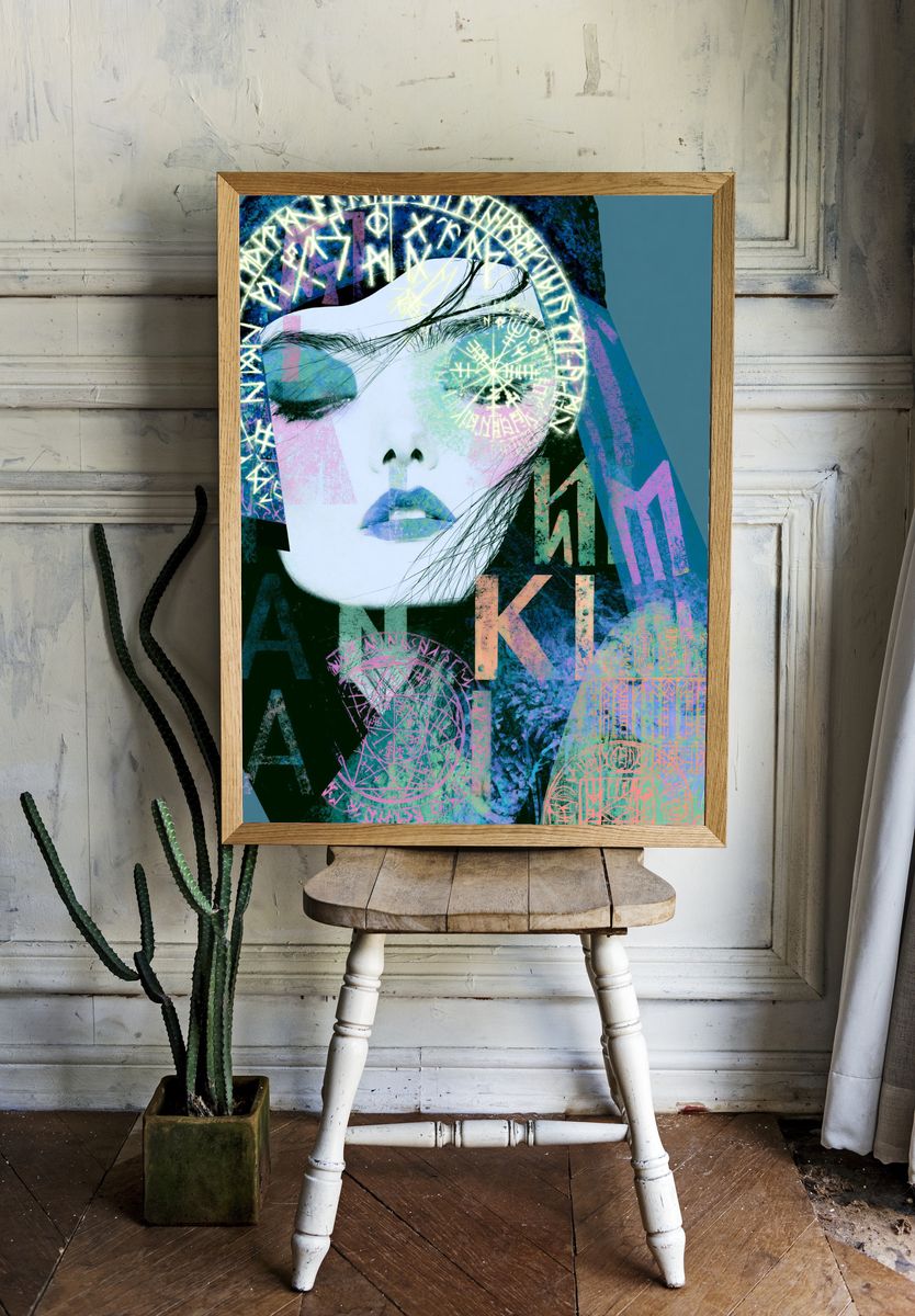 Mystic Face Collage Illustration Poster. room preview