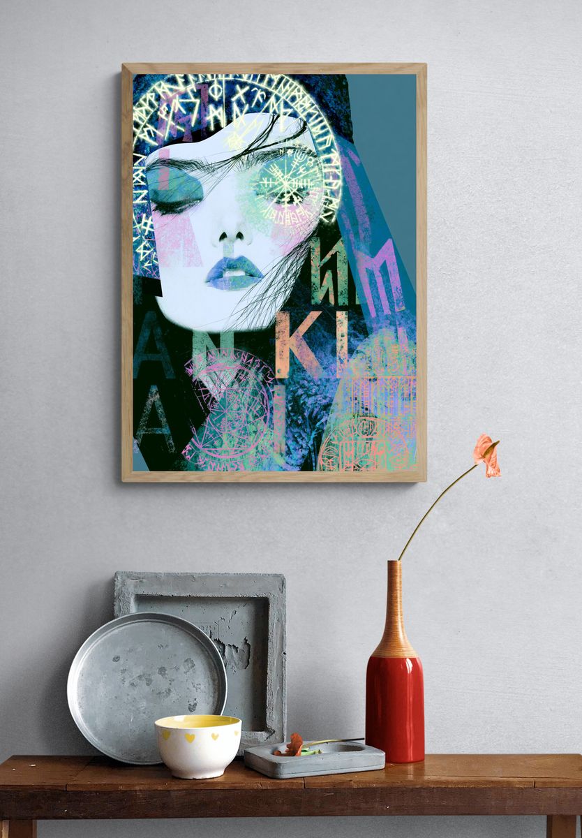 Mystic Face Collage Illustration Poster. — room view 3