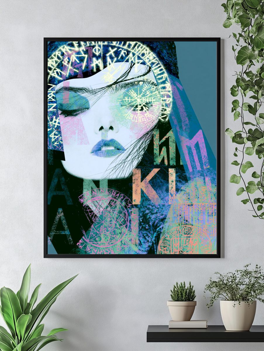 Mystic Face Collage Illustration Poster. — room view 4