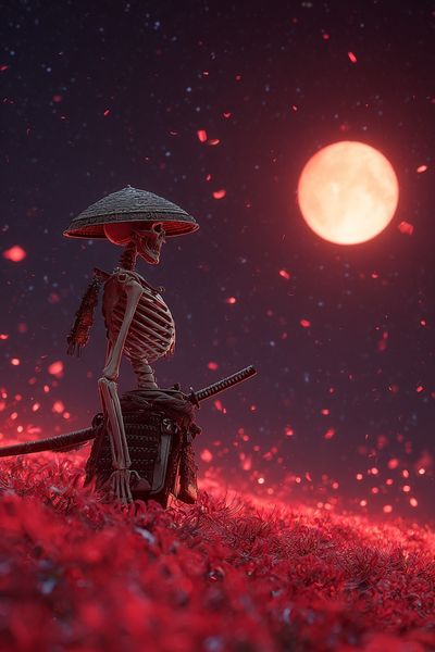 Samurai Skeleton Moonlight Print.