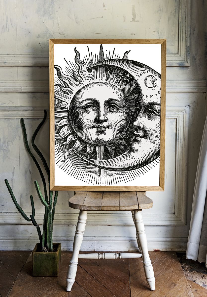 Sun and Moon Celestial Illustration Poster. — room view 1