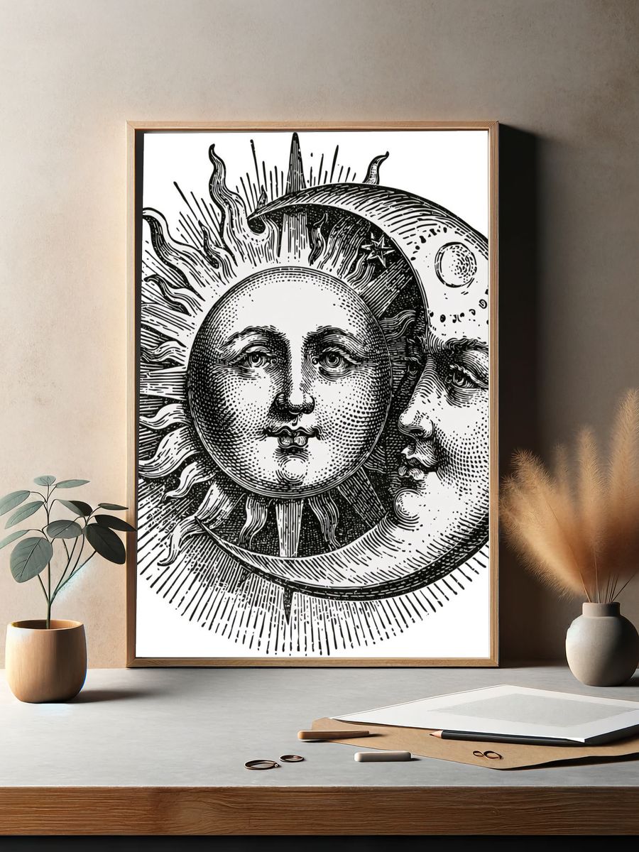 Sun and Moon Celestial Illustration Poster. — room view 2