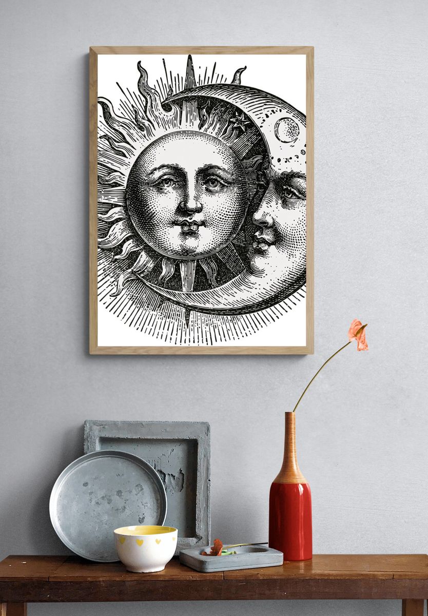 Sun and Moon Celestial Illustration Poster. — room view 3