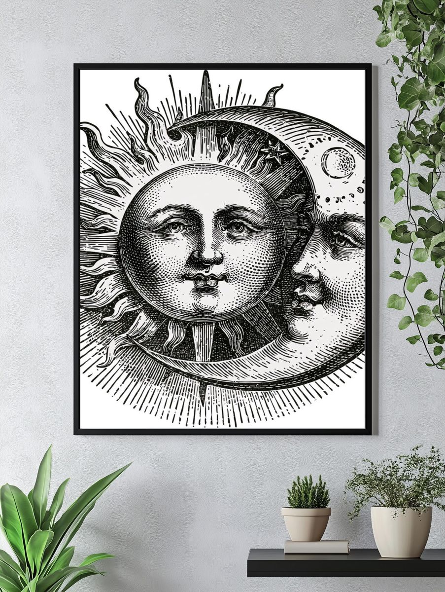 Sun and Moon Celestial Illustration Poster. — room view 4