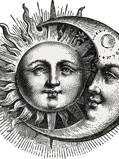 Sun and Moon Celestial Illustration Poster. poster