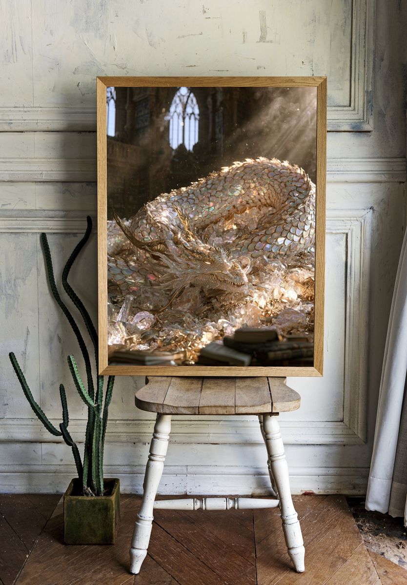 Iridescent Dragon Fantasy Print. room preview
