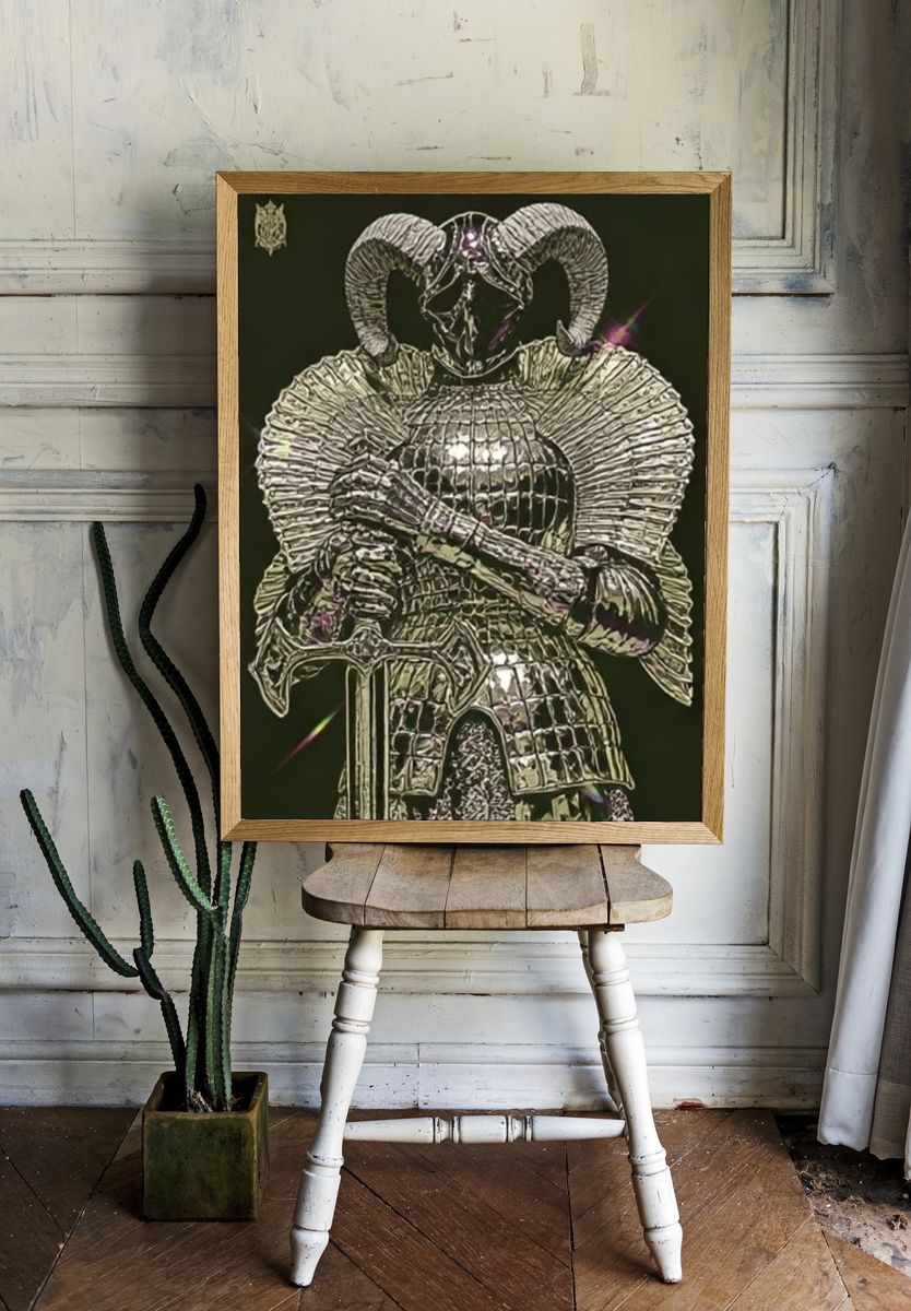 Armored Ram Warrior Illustration Poster. room preview