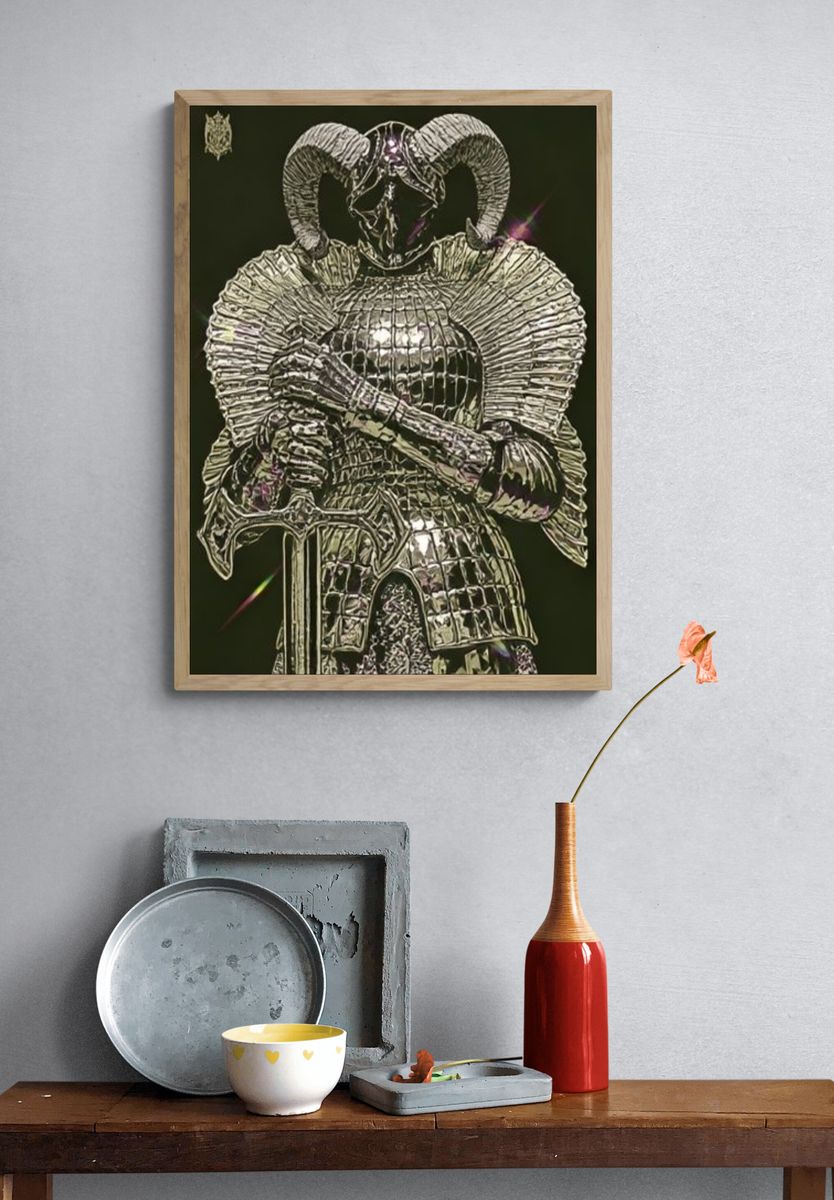 Armored Ram Warrior Illustration Poster. — room view 3