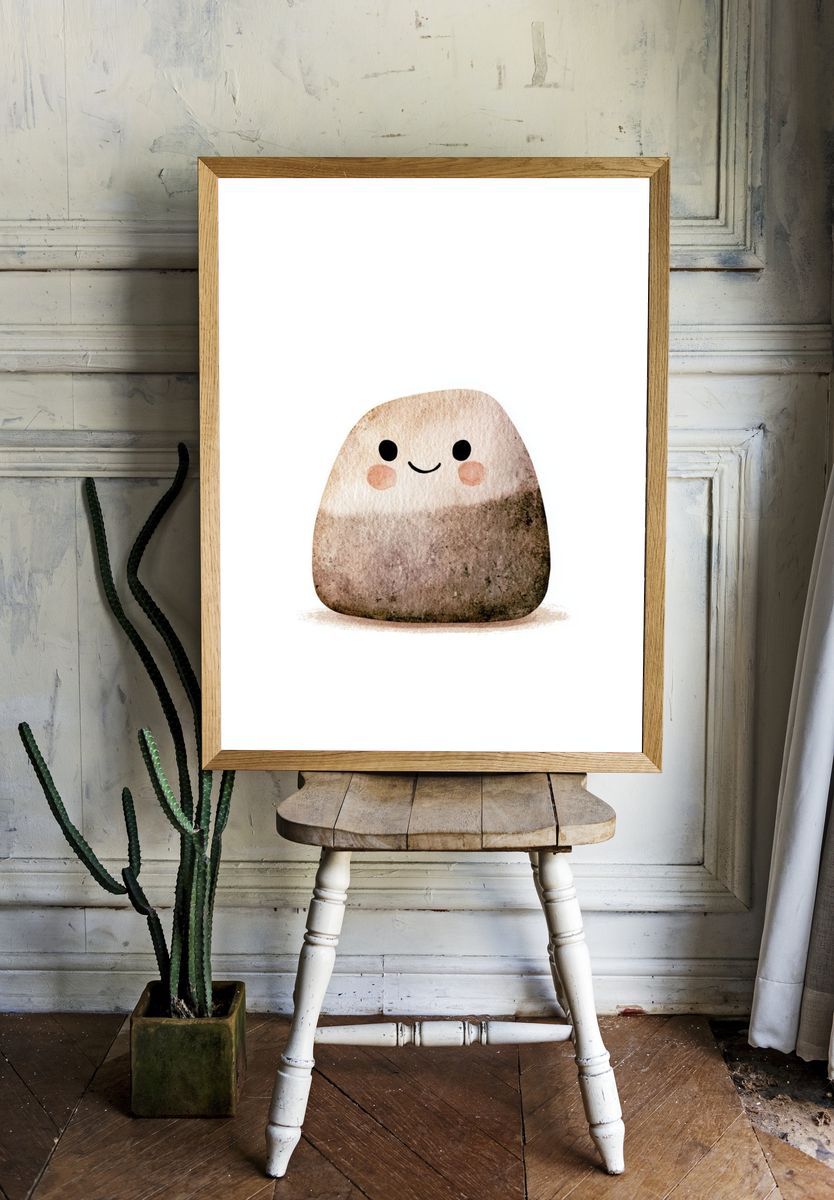Smiling Kawaii Rock Illustration Poster. room preview