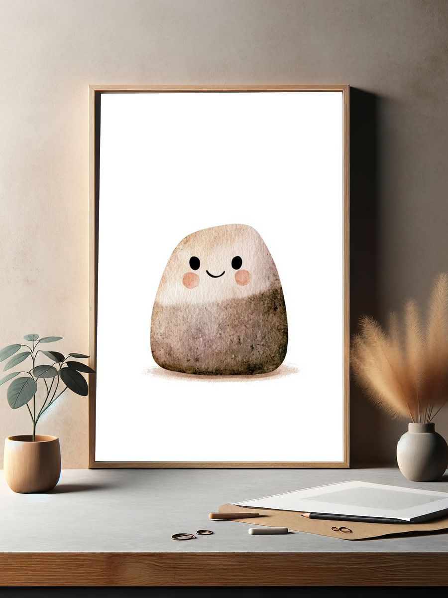 Smiling Kawaii Rock Illustration Poster. — room view 2