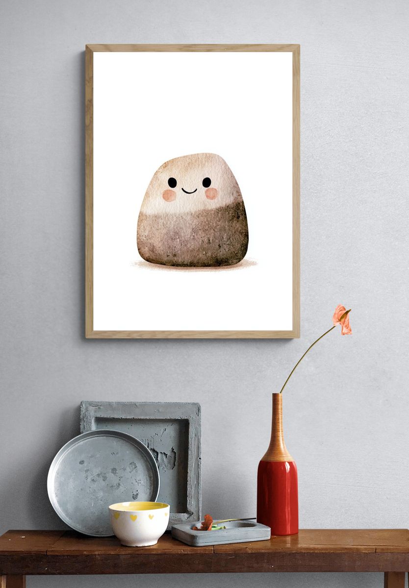 Smiling Kawaii Rock Illustration Poster. — room view 3