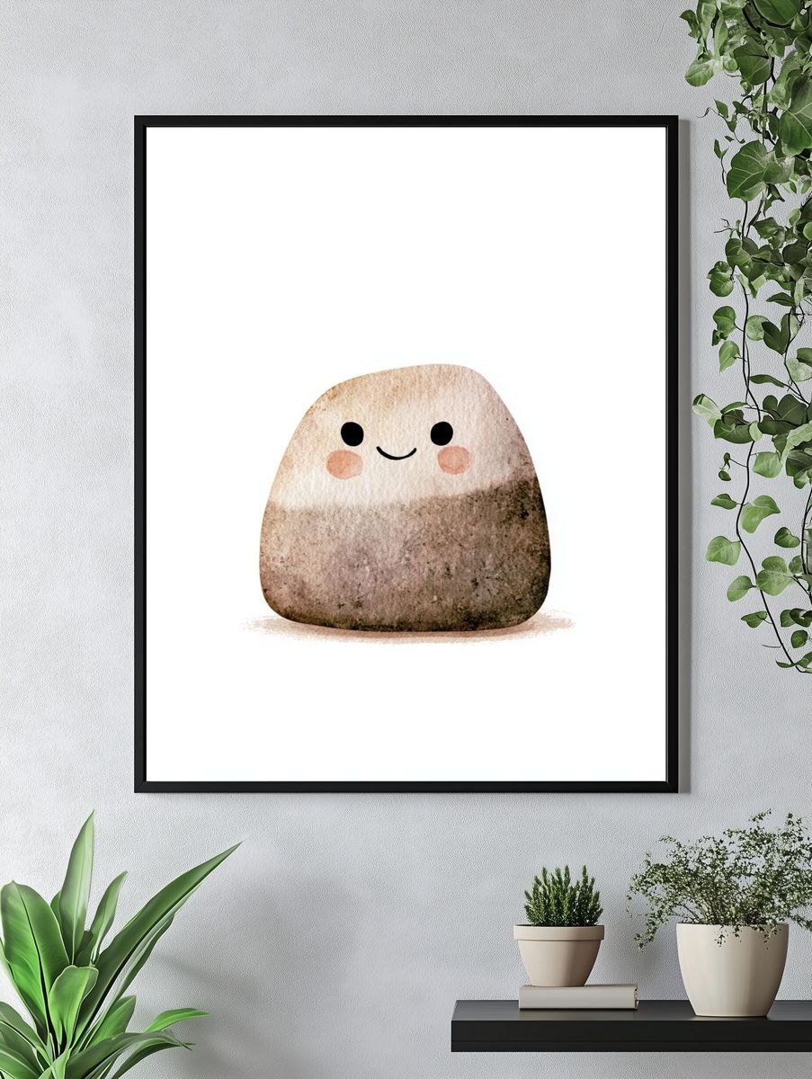 Smiling Kawaii Rock Illustration Poster. — room view 4
