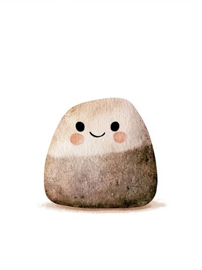 Smiling Kawaii Rock Illustration Poster.