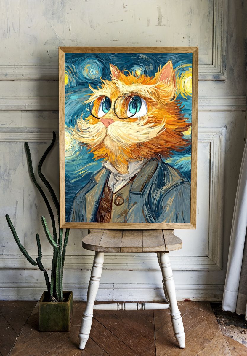 Starry Cat Portrait Poster. — room view 1