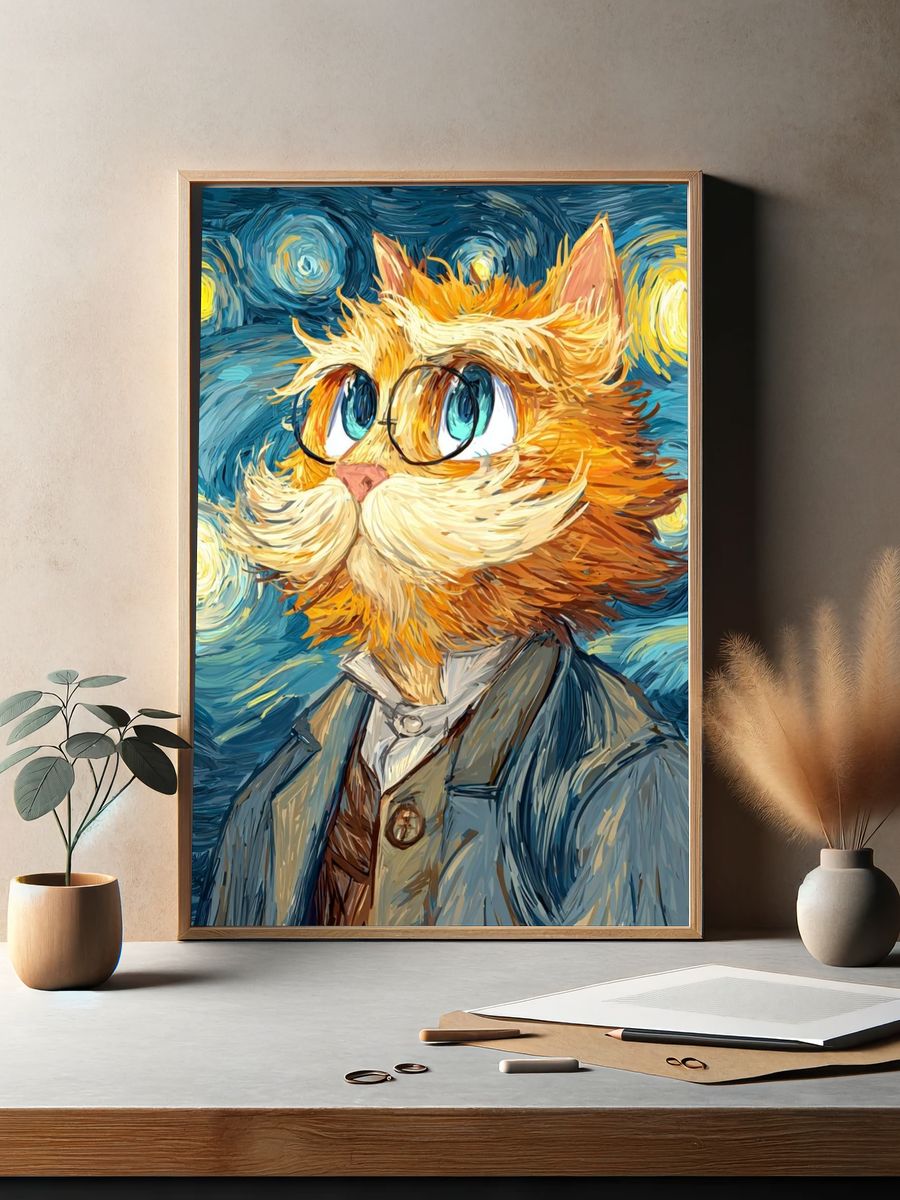 Starry Cat Portrait Poster. — room view 2