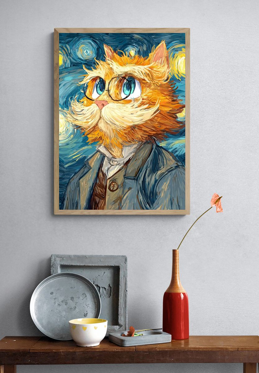 Starry Cat Portrait Poster. — room view 3
