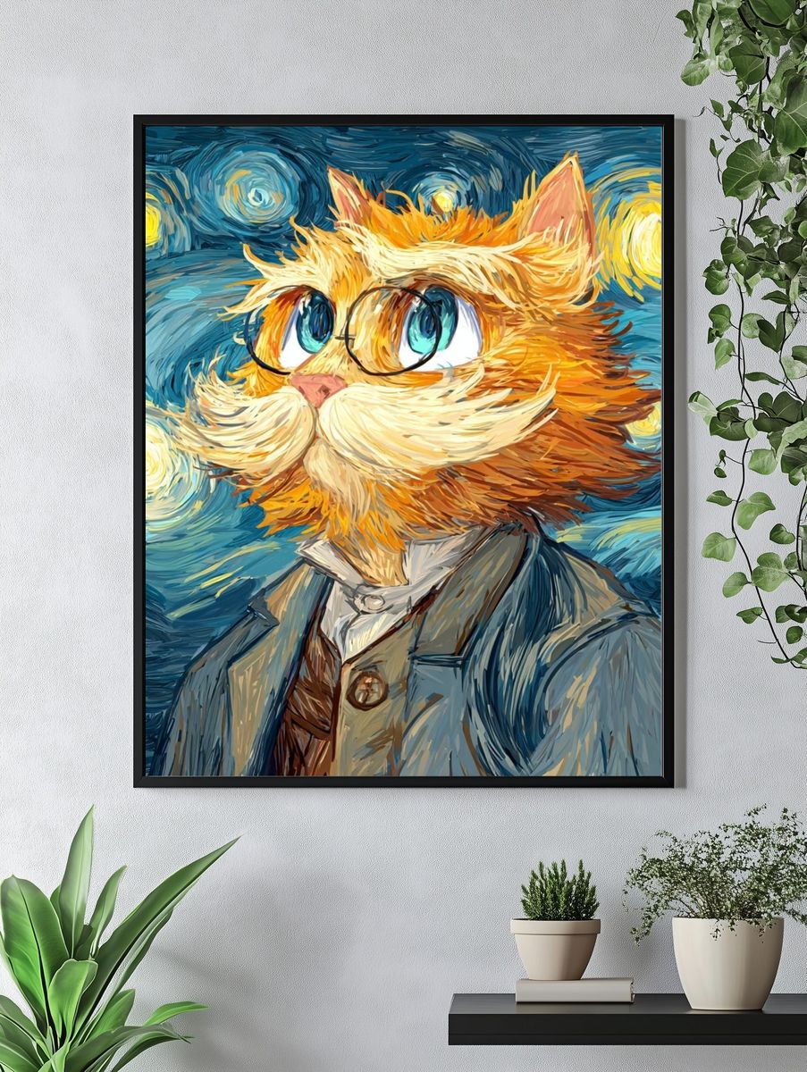 Starry Cat Portrait Poster. — room view 4
