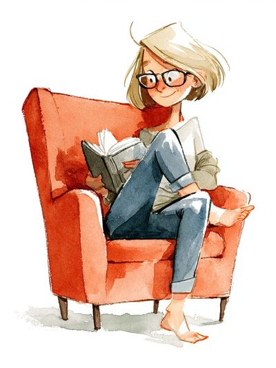 Reading Girl Watercolor Print.