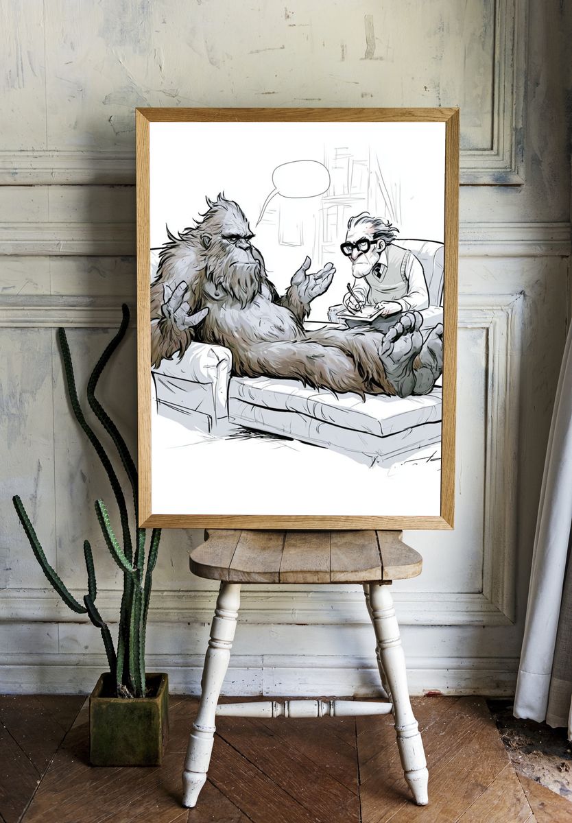 Bigfoot Therapy Session Illustration Poster. — room view 1