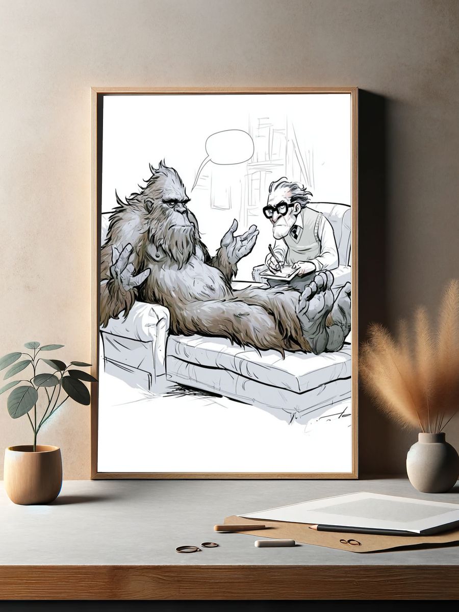Bigfoot Therapy Session Illustration Poster. — room view 2