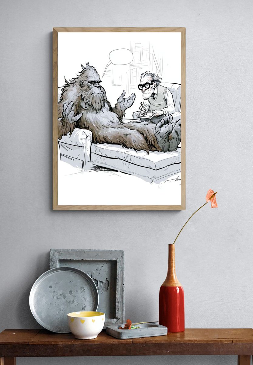 Bigfoot Therapy Session Illustration Poster. — room view 3