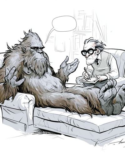 Bigfoot Therapy Session Illustration Poster.