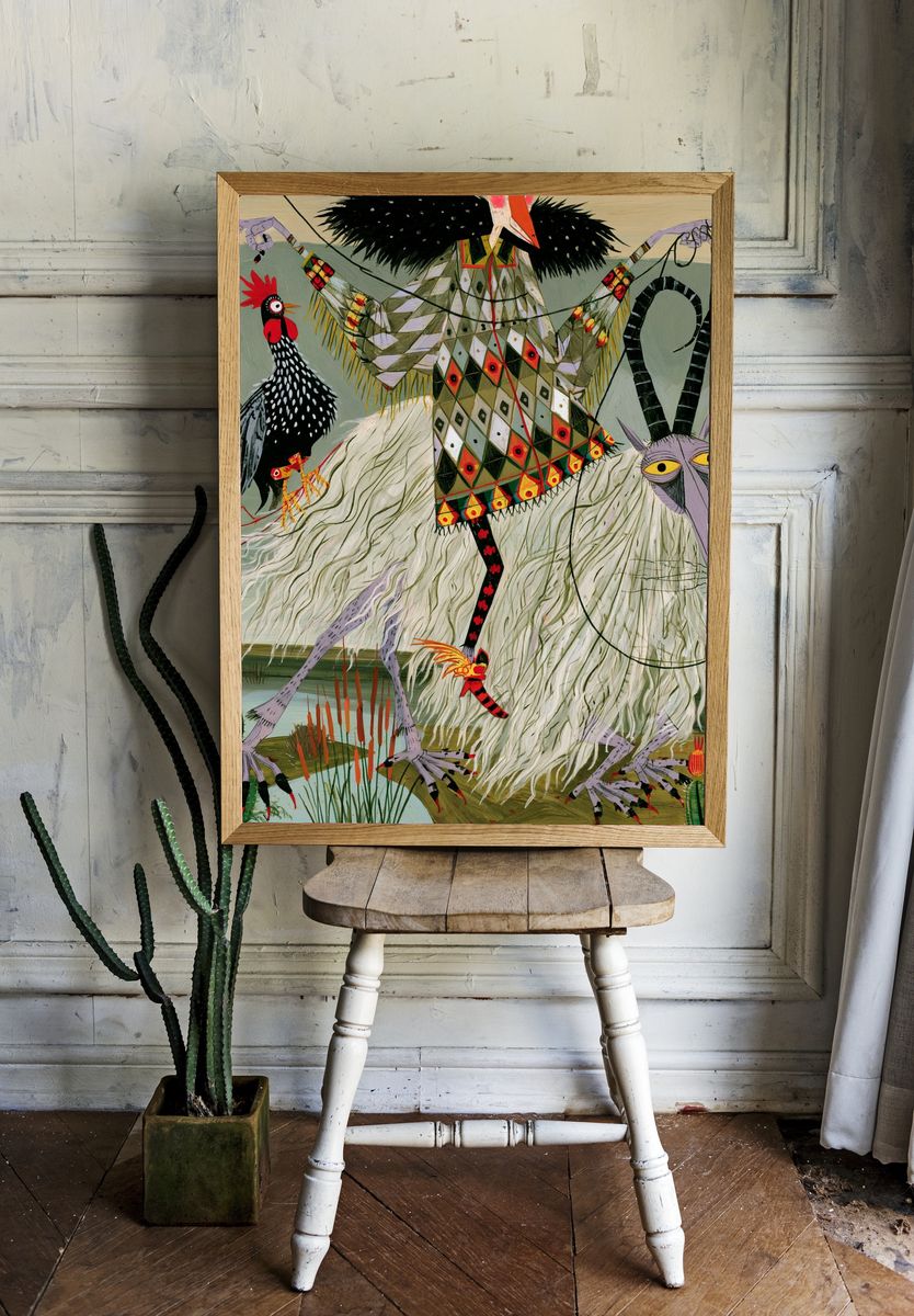 Surreal Bird Creature Illustration Poster. — room view 1