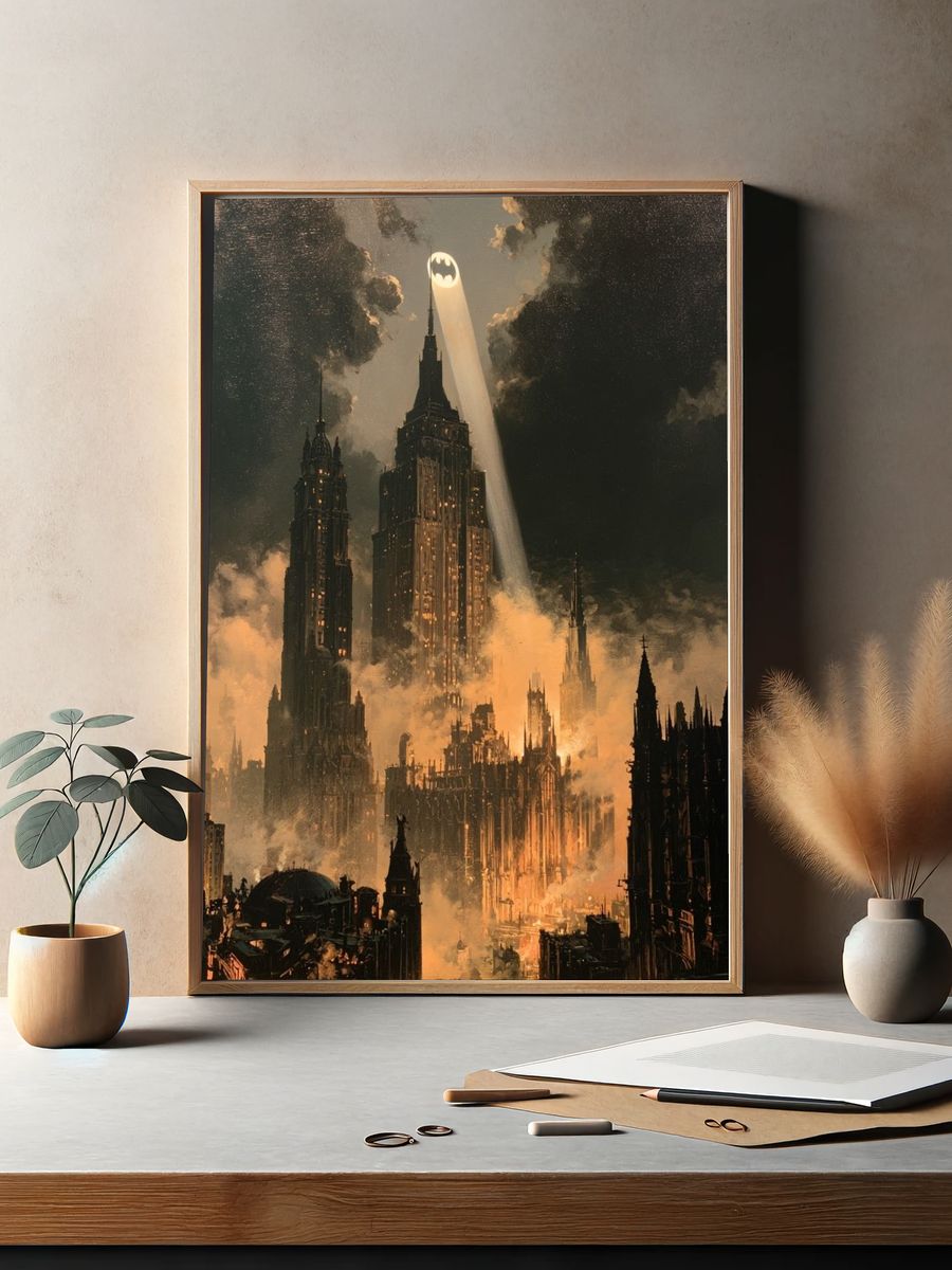 Gotham Skyline Bat-Signal Print. — room view 2