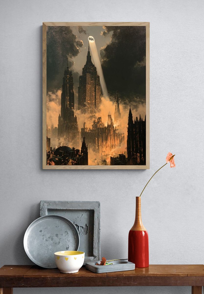 Gotham Skyline Bat-Signal Print. — room view 3