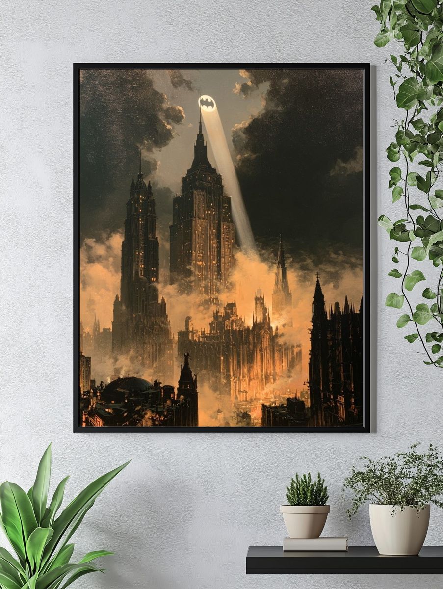 Gotham Skyline Bat-Signal Print. — room view 4