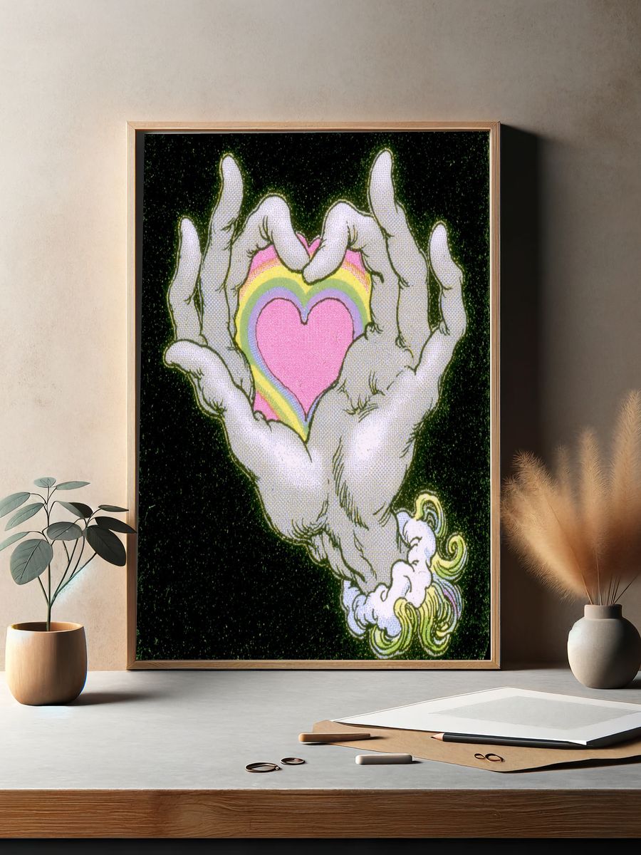 Hands Holding Heart Illustration Poster. — room view 2